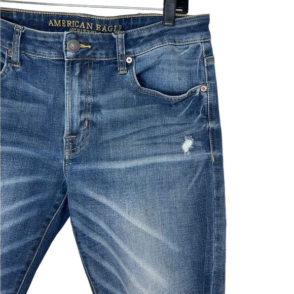 American Eagle Blue Extreme Flex 4 Distressed Skinny Jeans Size 33W 30L - Picture 5 of 13